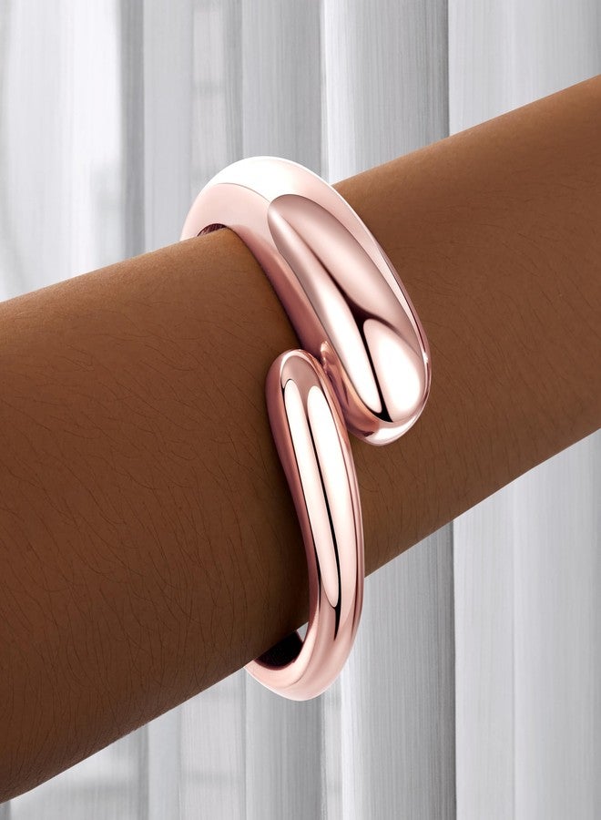 Inerney Rose Gold Chunky Statement Teardrop Bangle Bracelets for Women, Open Adjustable Wide Thick Cuff Bracelet with Spring Hinged for Women Small Wrist, Fashion 14K Gold Plated Non Tarnish Twist Wrap Arm Cuff Bracelet for Jewelry Gifts - Image 2
